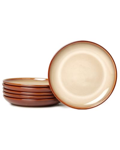 Pokini Stoneware Plates Set of 6, 8 Inch Handmade Reactive Glaze Ceramic Set for Dessert, Salad, Appetizer, Small Dinner Plates, Microwave & Dishwasher Safe, Highly Chip and Crack Resistant - Image 1