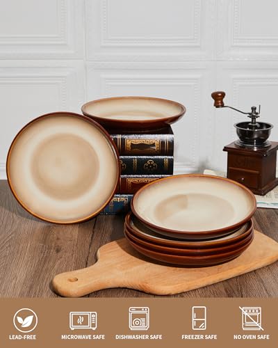 Pokini Stoneware Plates Set of 6, 8 Inch Handmade Reactive Glaze Ceramic Set for Dessert, Salad, Appetizer, Small Dinner Plates, Microwave & Dishwasher Safe, Highly Chip and Crack Resistant - Image 4