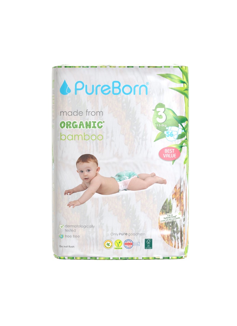 PureBorn حفاضات عضوية حجم-3 5.5-8كجم عبوة قيمة مزدوجة بطبعة أناناس - Image 1