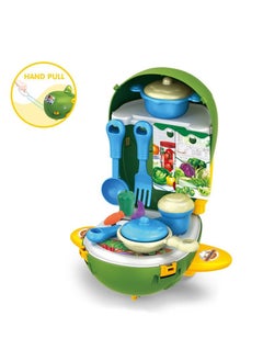 Swift 2 in 1 Airplane Design Kitchen Toy with Hand Pull Pretend Cooking Food Play Dinnerware Set Safe Cute Children Girl Toy Gift Fun Game Toy Kitchen Green  - Image 1