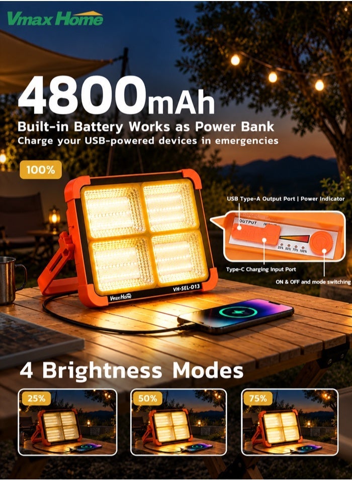 مودي مصباح كشاف يعمل بالطاقة الشمسية بقوة 500 واط - مصباح LED خارجي للعمل والتخييم مع 3 أوضاع ألوان + تحذير أحمر/أزرق، للمشي لمسافات طويلة، والمرآب، وإصلاح السيارات، وصيد الأسماك، والتخييم - Image 4