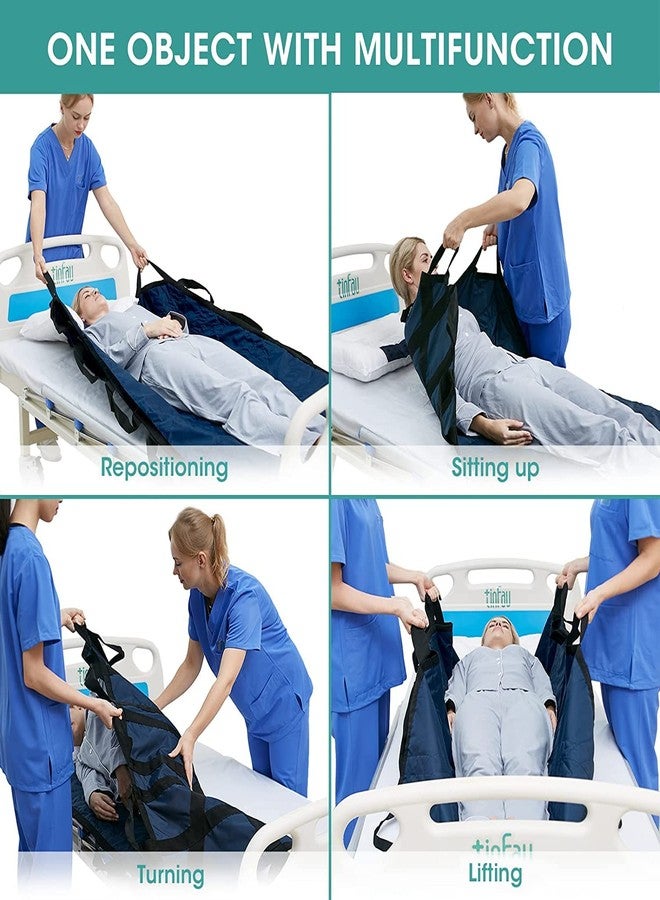 TINFAU Bed Positioning Pad with Reinforced Handles, 50" X 40" Multipurpose Waterproof Transfer Sheet for Turning, Lifting & Sliding, Reusable Washable Patient Positioning Sheet for Bedridden, Caregiver, Blue - Image 2