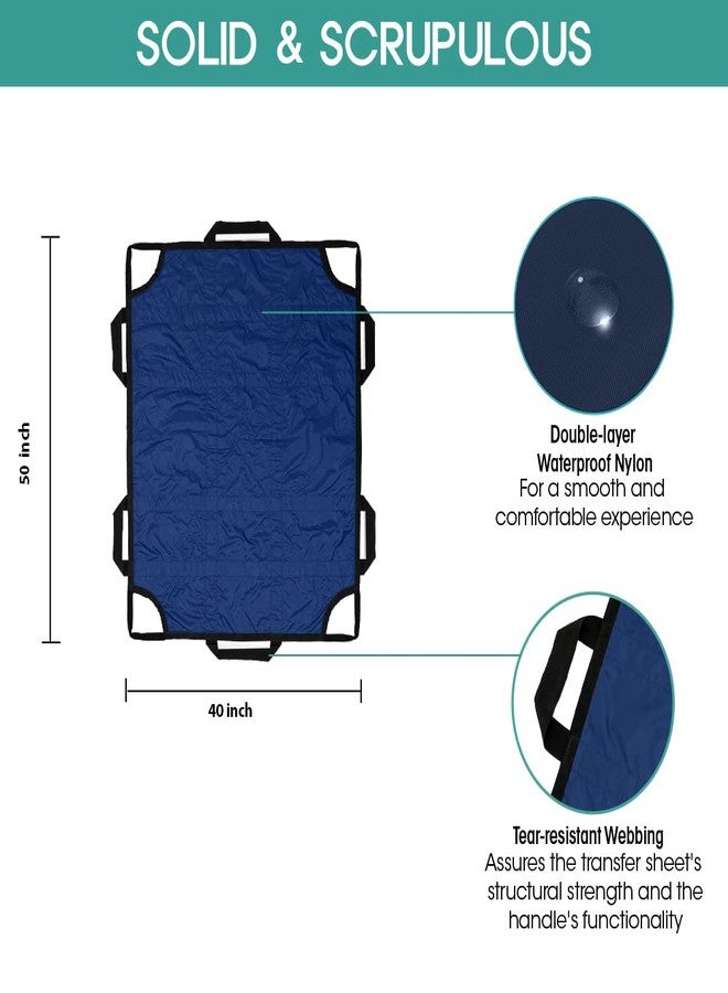 TINFAU Bed Positioning Pad with Reinforced Handles, 50" X 40" Multipurpose Waterproof Transfer Sheet for Turning, Lifting & Sliding, Reusable Washable Patient Positioning Sheet for Bedridden, Caregiver, Blue - Image 3