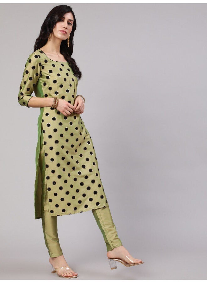 AKS Green Flock Zari Print Straight Kurta With Pant - Image 5