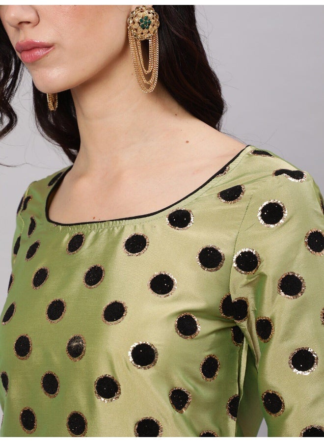 AKS Green Flock Zari Print Straight Kurta With Pant - Image 2