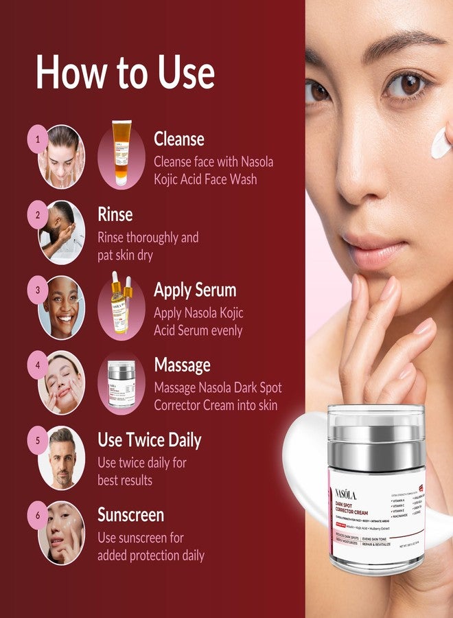 Nasola Dark Spot Corrector Cream Remover for Face, Body - Natural Skincare for Underarms, Elbows & Privates- the Ultimate Solution for Bright, Beautiful Skin infused Kojic Acid & Mulberry 1.85 Fl Oz - Image 5