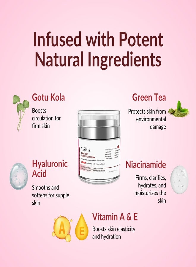 Nasola Dark Spot Corrector Cream Remover for Face, Body - Natural Skincare for Underarms, Elbows & Privates- the Ultimate Solution for Bright, Beautiful Skin infused Kojic Acid & Mulberry 1.85 Fl Oz - Image 4
