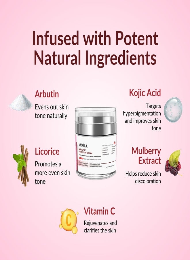 Nasola Dark Spot Corrector Cream Remover for Face, Body - Natural Skincare for Underarms, Elbows & Privates- the Ultimate Solution for Bright, Beautiful Skin infused Kojic Acid & Mulberry 1.85 Fl Oz - Image 3