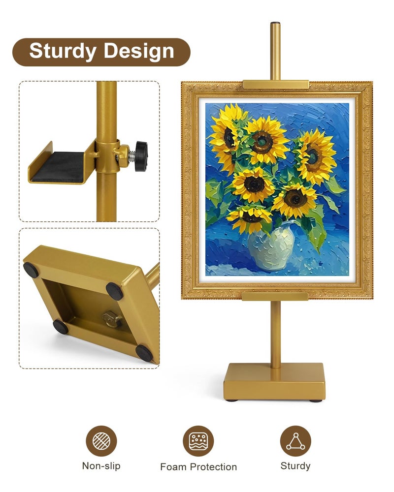 Victawks Adjustable Tabletop Easel Stand, Picture Easels for Display Up to 17" H, Gold Metal Picture Frame Holder Stand Table for Art, Photo (1 Pack) - Image 4
