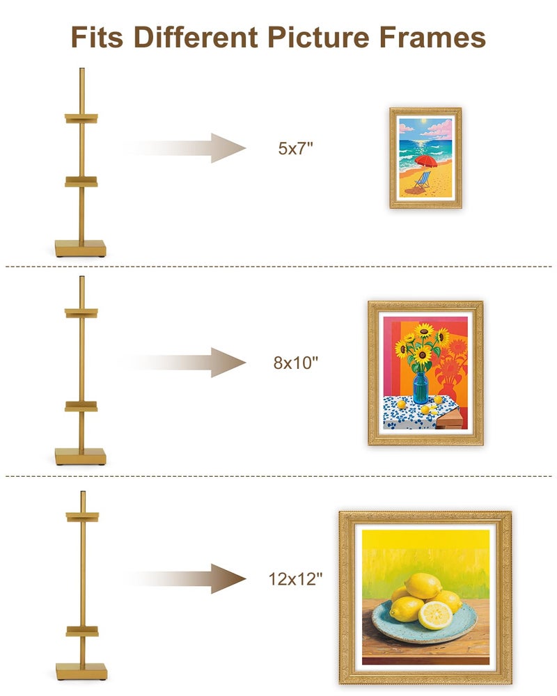 Victawks Adjustable Tabletop Easel Stand, Picture Easels for Display Up to 17" H, Gold Metal Picture Frame Holder Stand Table for Art, Photo (1 Pack) - Image 3