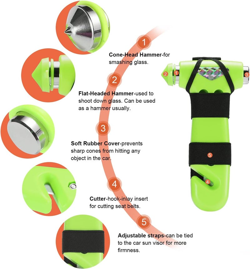 THINKWORK 6-in-1 Car Safety Hammer (Glow-in-Dark), Emergency Escape Tool with Window Breaker and Seat Belt Cutter for First Responders and Roadside Safety Kits, Life-Saving Hammer Gift for Family - Image 3