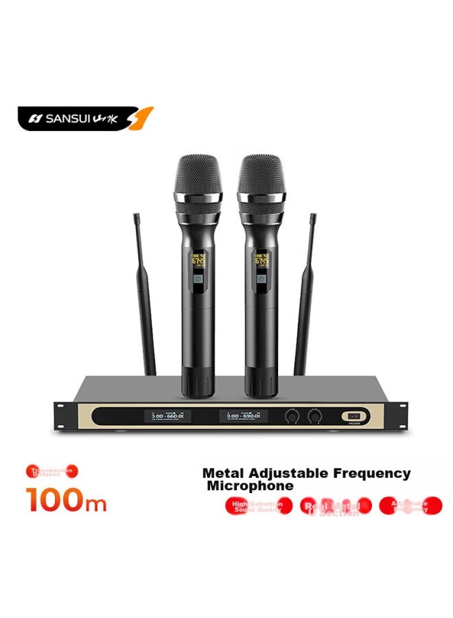 Sansui V79 Professional Wireless Microphone System, Dual Microphones, Uhf Band, For Ktv Singing, Speech, Stage, Conference, Speaker, Amplifier, Metal, Adjustable Frequency - Image 1
