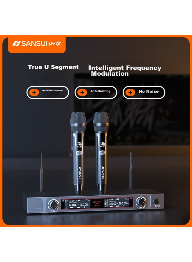 Sansui V79 Professional Wireless Microphone System, Dual Microphones, Uhf Band, For Ktv Singing, Speech, Stage, Conference, Speaker, Amplifier, Metal, Adjustable Frequency - Image 5