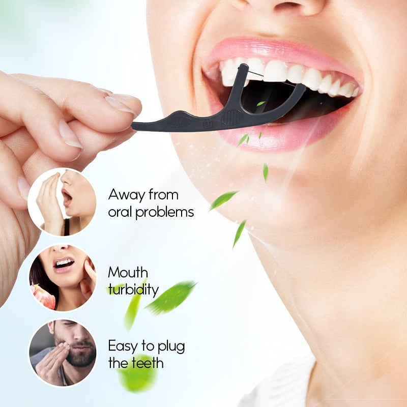 Y-Kelin Natural Dental Floss Picks - Vegan, Eco Friendly Black Bamboo Charcoal Dental Teeth Stick Tooth Pick Toothpick Flosser for Oral Care with a Fresh Feel Minty Flavor (100 Pcs) - Image 3