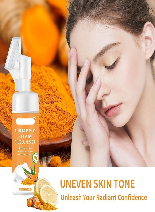 JANCOM Turmeric Foaming Facial Cleanser Pore Anti-Acne Face Wash with Brush Natural Turmeric Facial Foam Cleanser Deep Cleansing Glow Wash Suitable for All Skin Types - (150Ml) - Image 4