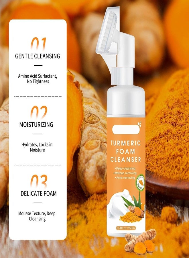 JANCOM Turmeric Foaming Facial Cleanser Pore Anti-Acne Face Wash with Brush Natural Turmeric Facial Foam Cleanser Deep Cleansing Glow Wash Suitable for All Skin Types - (150Ml) - Image 2