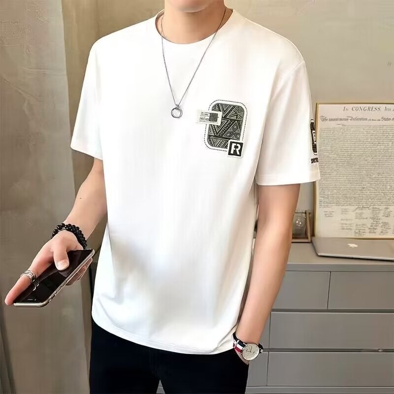 Men'S Summer Korean New Letter Printed Short Sleeve T-Shirt High School Students All-Match Fashion Brand Half Sleeve T-Shirt Fashion - Image 2