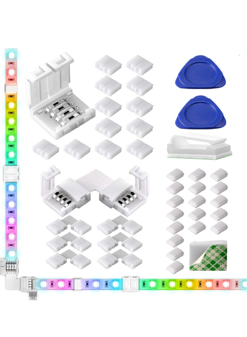 KASTWAVE 40 Packs 10mm Unwired 4 Pin LED Light Strips Connectors Kit 12 Gapless Connectors 6 Corner Connectors for Multicolor LED Strip - Image 1