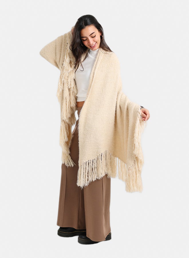 Carina Fringe Trim Knitted Poncho - Image 3