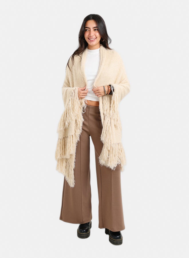Carina Fringe Trim Knitted Poncho - Image 1