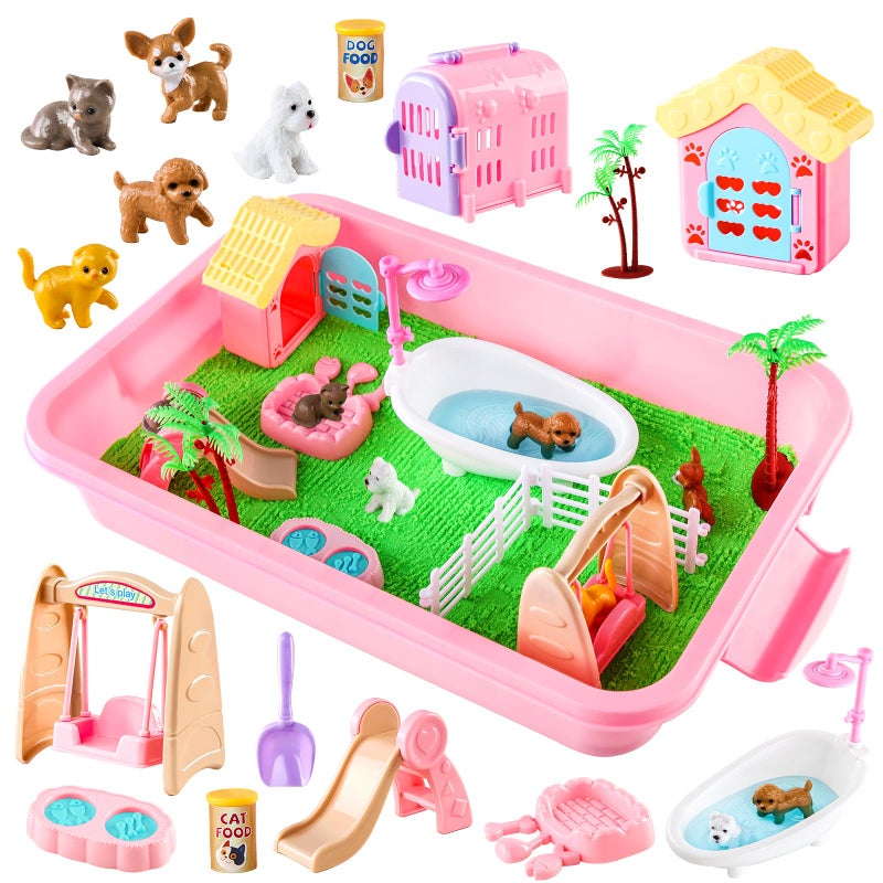 Aprilwolf 21 PCS Pet Sensory Bin Dog Cat Sandbox with Sand Box Play Sand Art Toys Kit Pet Care Play Set Beach Toys for Kids Ages 48 Birthday Gift Girls Boys 3 4 5 6 7 Years Old - Image 3