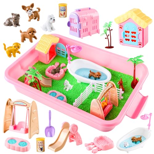Aprilwolf 21 PCS Pet Sensory Bin Dog Cat Sandbox with Sand Box Play Sand Art Toys Kit Pet Care Play Set Beach Toys for Kids Ages 48 Birthday Gift Girls Boys 3 4 5 6 7 Years Old - Image 1