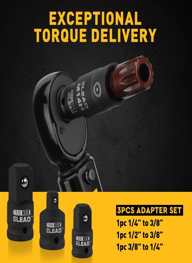 ELEAD مجموعة مفاتيح ربط صدمية ثلاثية المربعات من ELEAD مكونة من 13 قطعة - فولاذ S2 ممتاز، طراز أوروبي، مقاسات من M4 إلى M18 مع محولات للمفاتيح، مقاسات 1/4 بوصة، 3/8 بوصة، و1/2 بوصة | أدوات ميكانيكية احترافية - Image 3