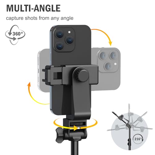 Liphisy 64” Tripod for Cell Phone & Camera, Phone Tripod with Remote and Phone Holder, Sturdy & Stable Height Adjustable Multi-Angle Shot Selfie Stick Tripod for Video Recording - Image 3