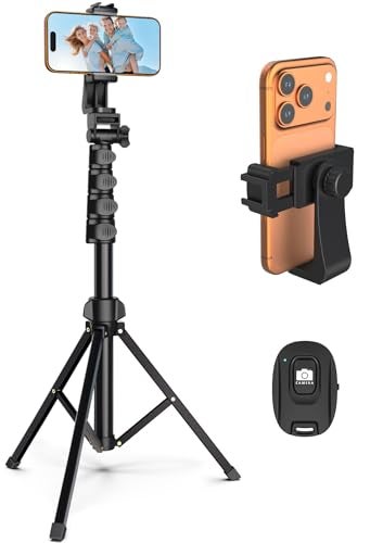 Liphisy 64” Tripod for Cell Phone & Camera, Phone Tripod with Remote and Phone Holder, Sturdy & Stable Height Adjustable Multi-Angle Shot Selfie Stick Tripod for Video Recording - Image 1