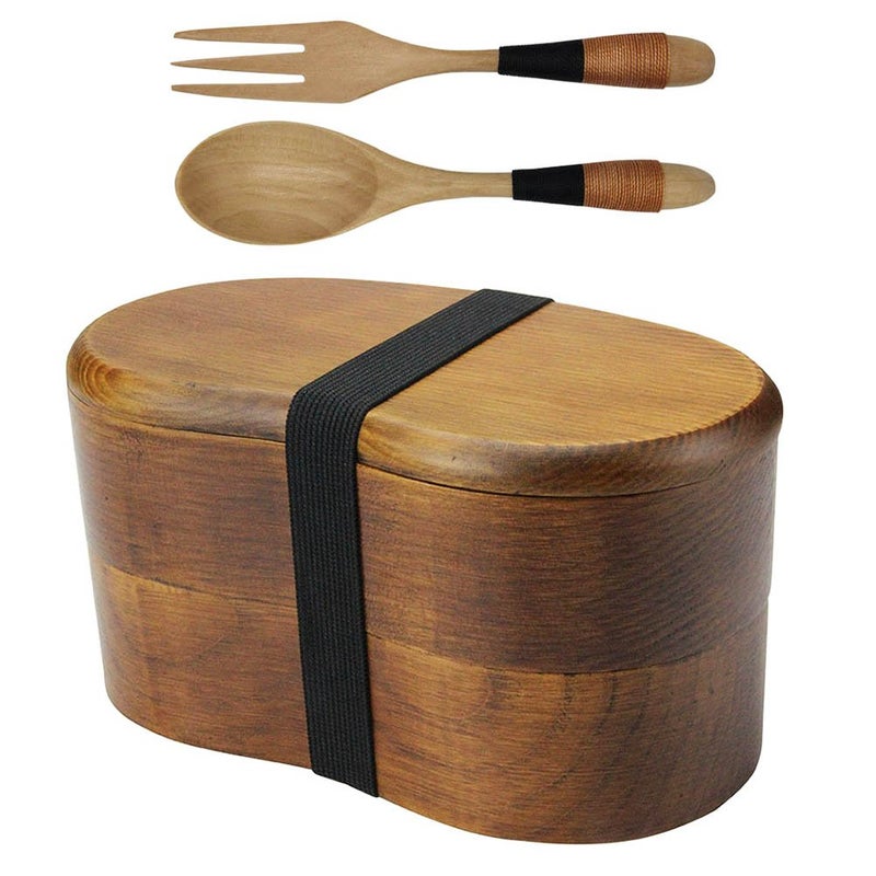 AOOSY Japanese Bento Box, Lunch Boxes, Japanese Double Layer Natural Wooden Bento Boxes Lunch Box For Adult Picnicking Office Hiking Camping - Image 1