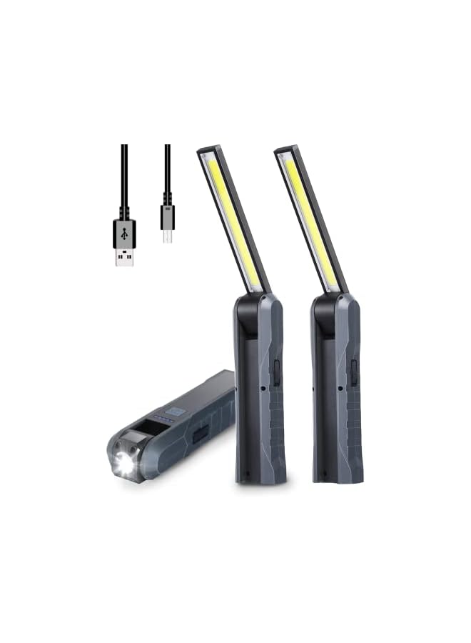 promass Rechargeable LED Work Light, 2 Pack Foldable USB Portable Flashlight with Magnetic Base, Hook, 270° Rotation, Power Indicator, Ideal for Mechanic, Camping, Emergency, Repair, BBQ - Image 2