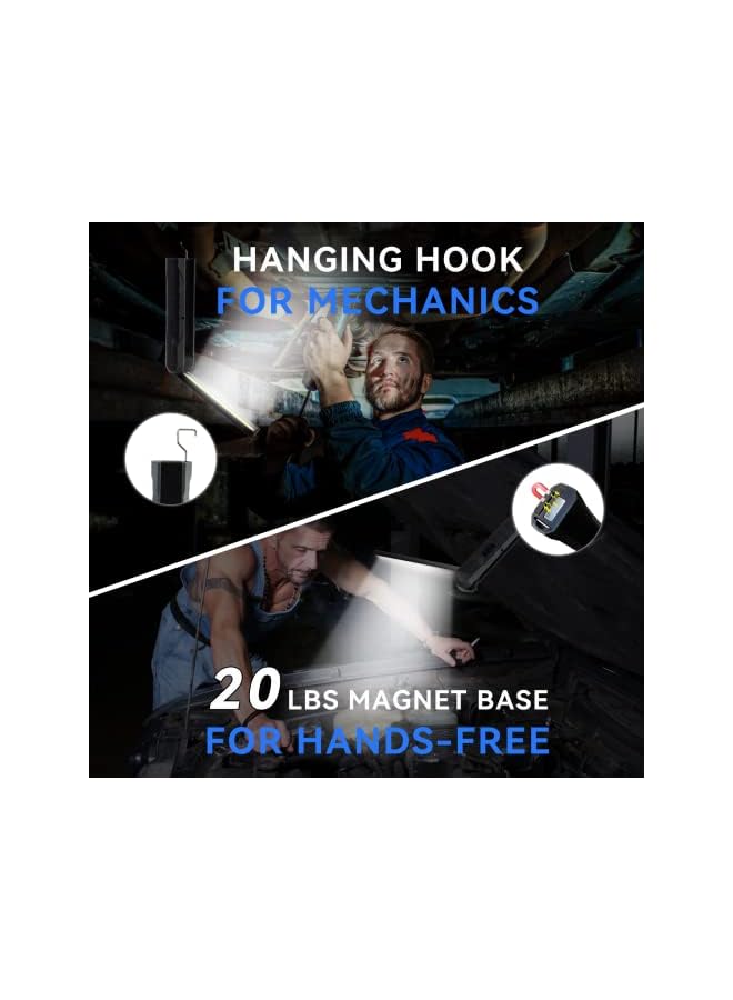 promass Rechargeable LED Work Light, 2 Pack Foldable USB Portable Flashlight with Magnetic Base, Hook, 270° Rotation, Power Indicator, Ideal for Mechanic, Camping, Emergency, Repair, BBQ - Image 3