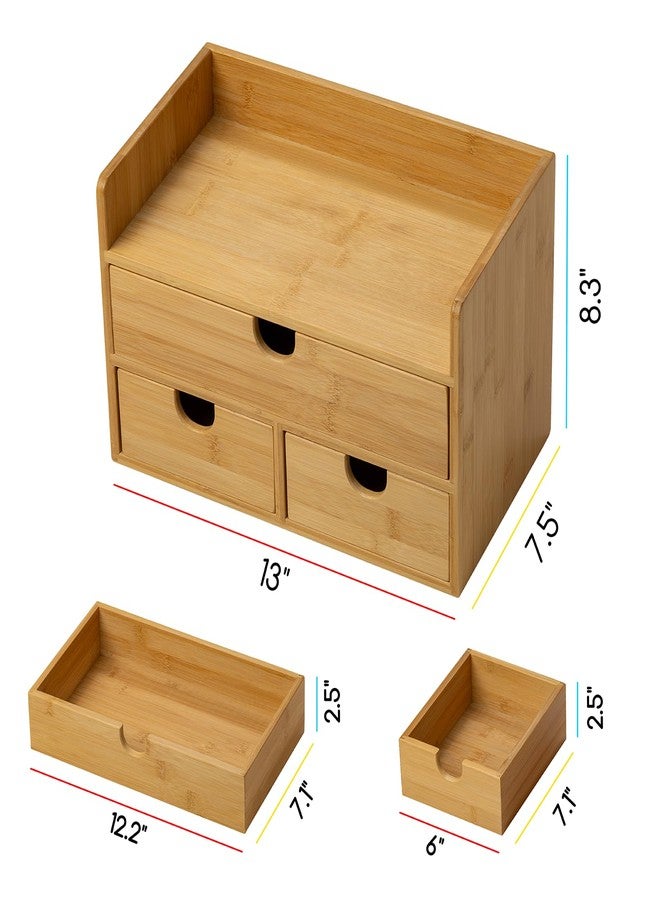 MEEDEN Bamboo Desk Organizer with Drawers: Desktop Storage Container with Shelf - Tabletop Storage Organization Box for Office Home Toiletries Supplies - Image 2
