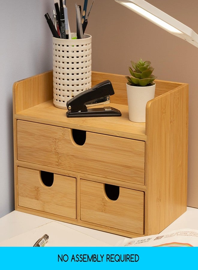 MEEDEN Bamboo Desk Organizer with Drawers: Desktop Storage Container with Shelf - Tabletop Storage Organization Box for Office Home Toiletries Supplies - Image 5