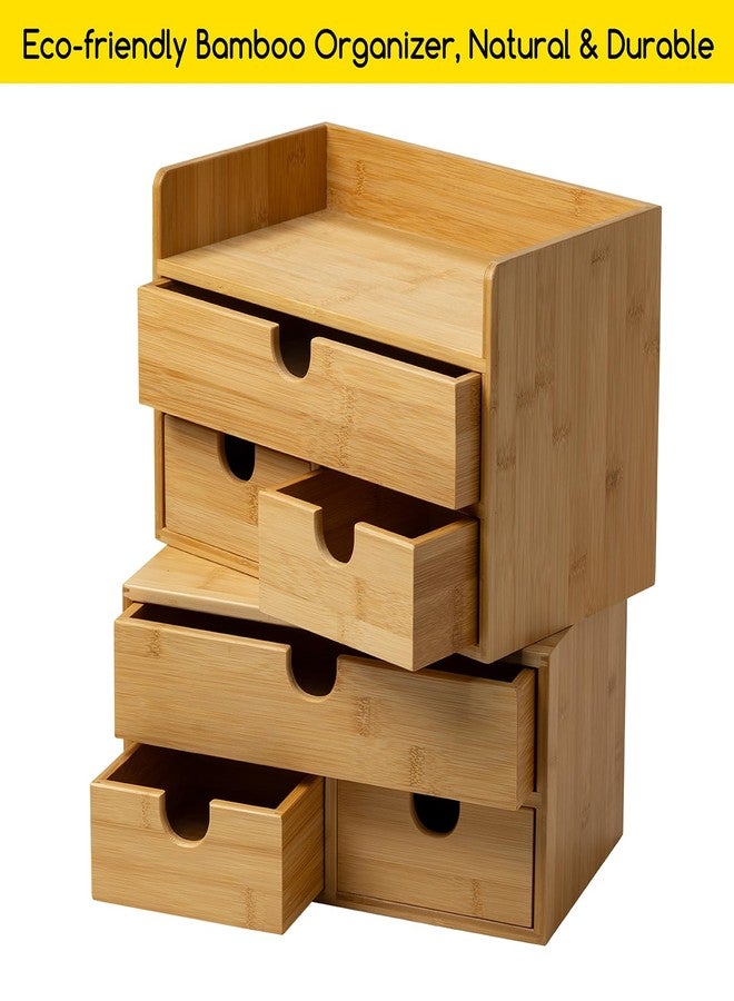 MEEDEN Bamboo Desk Organizer with Drawers: Desktop Storage Container with Shelf - Tabletop Storage Organization Box for Office Home Toiletries Supplies - Image 3