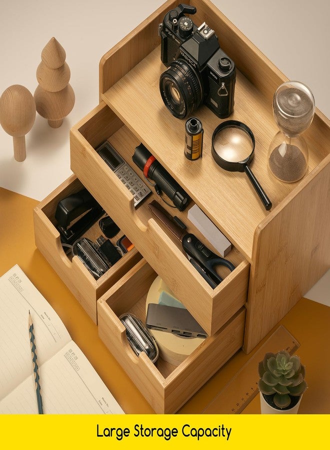 MEEDEN Bamboo Desk Organizer with Drawers: Desktop Storage Container with Shelf - Tabletop Storage Organization Box for Office Home Toiletries Supplies - Image 4