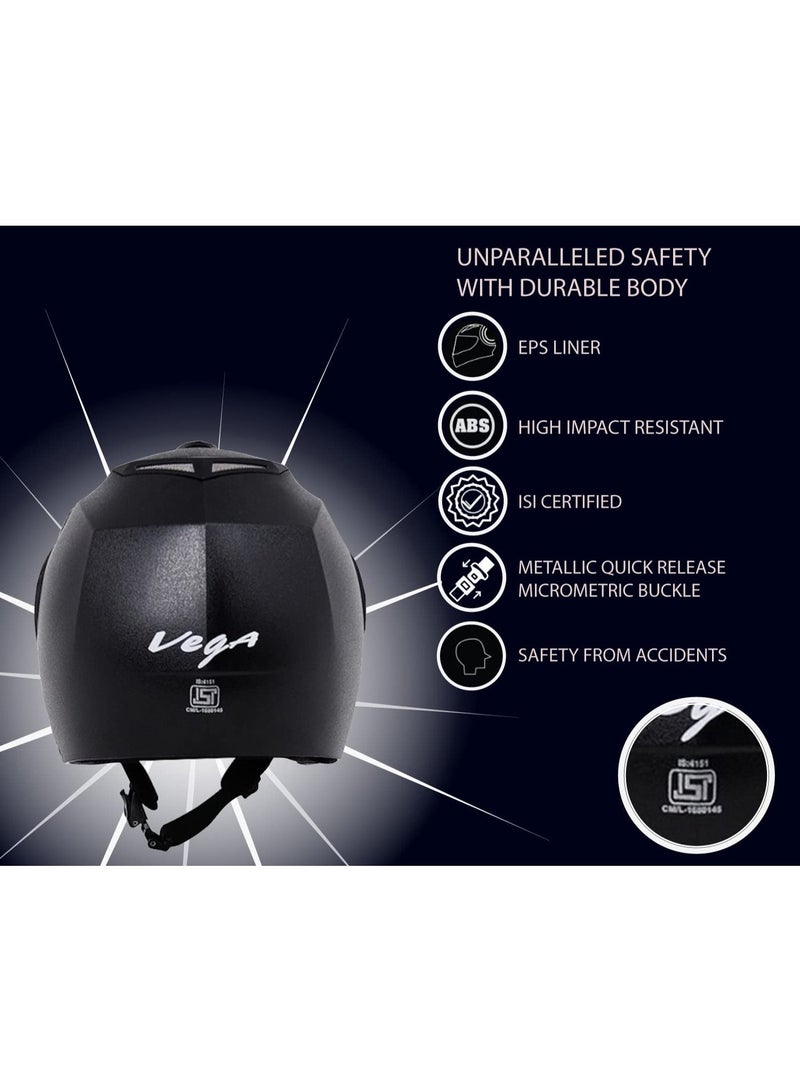 Vega Open Face Motorcycle Helmet ISI Certified ABS Safety Helmet with Clear UV Resistant Scratch Resistant Visor Quick Release Buckle Lightweight Scooter Bike Riding Helmet Black Large - Image 4