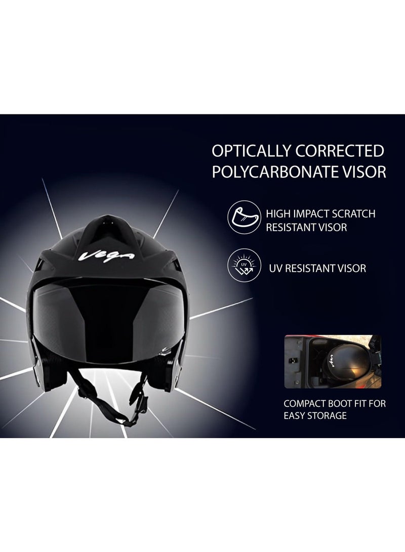 Vega Open Face Motorcycle Helmet ISI Certified ABS Safety Helmet with Clear UV Resistant Scratch Resistant Visor Quick Release Buckle Lightweight Scooter Bike Riding Helmet Black Large - Image 3
