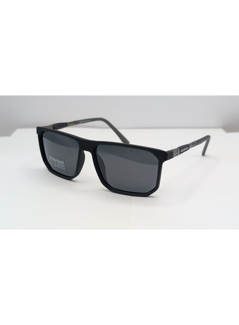 Polite X66032 57mm Polarized Square Sunglass Matte Black Frame UV400 Anti-Glare Driving Glasses