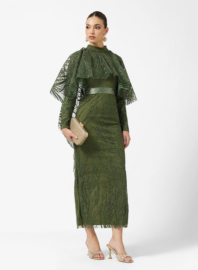 Khizana Shimmer Cape Dress - Image 1