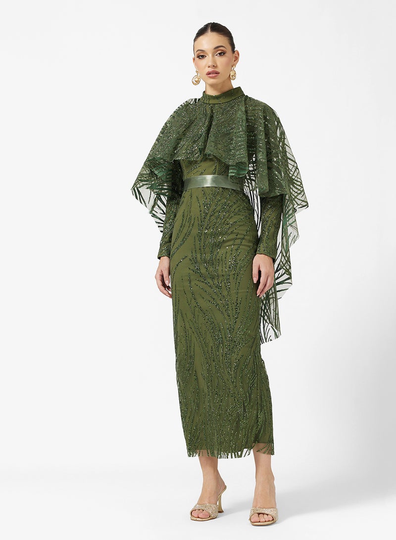 Khizana Shimmer Cape Dress - Image 4