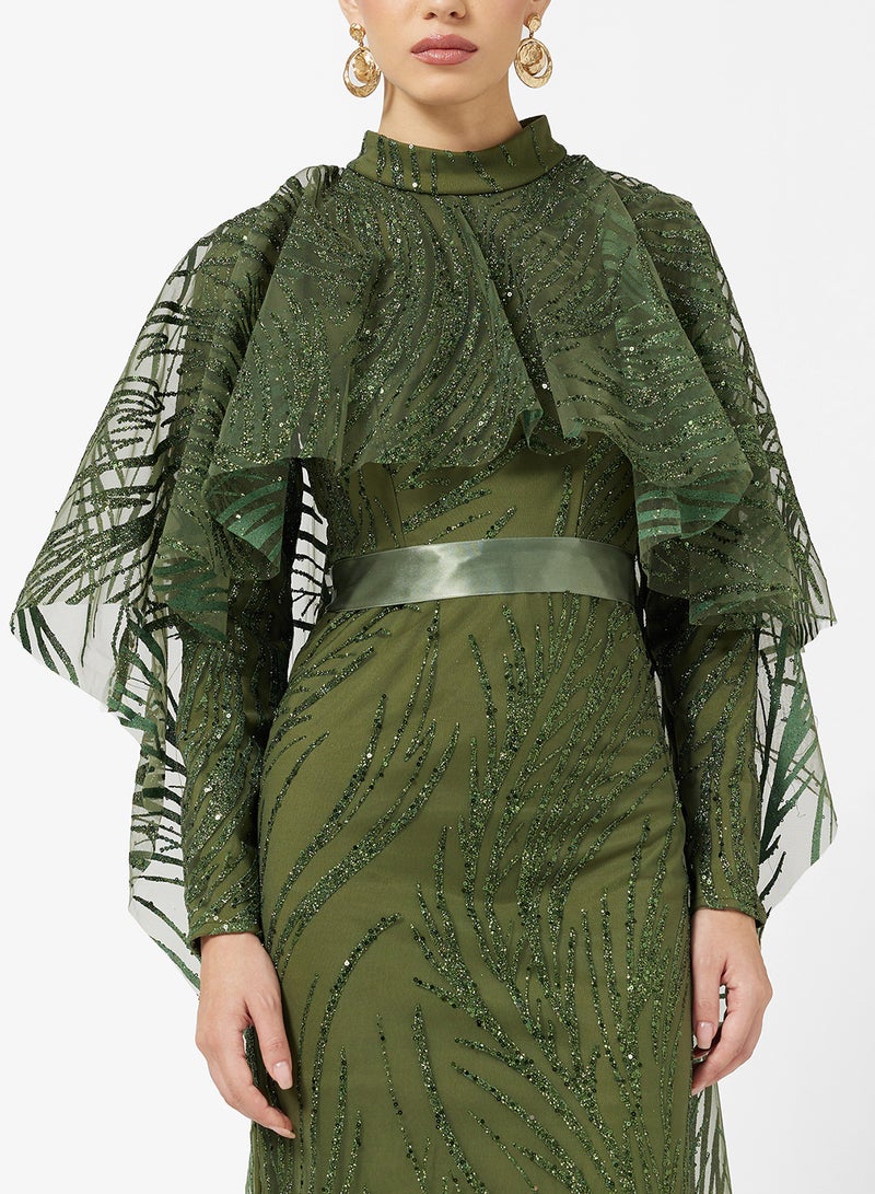Khizana Shimmer Cape Dress - Image 3