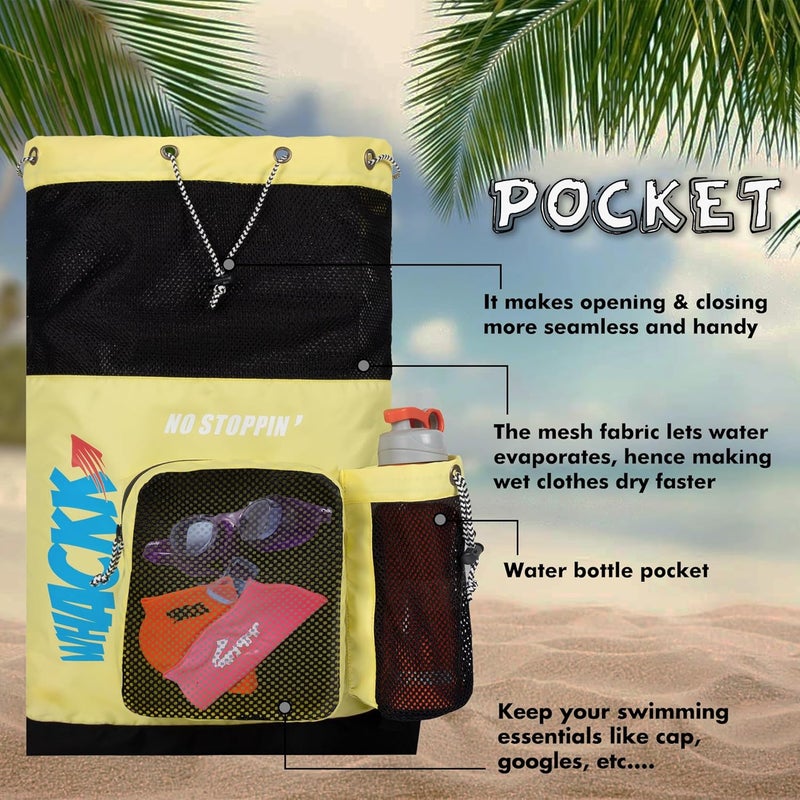 WHACKK Aqua Yellow Black Unisex Swimming Bag |Water Sports |Dry Bags |Wet Pocket |Accessories |Beach Bag |Storage Swim Gym Gears |Drawstring Backpack |Netball Backpack | Pocket for Cap and Goggles - Image 3
