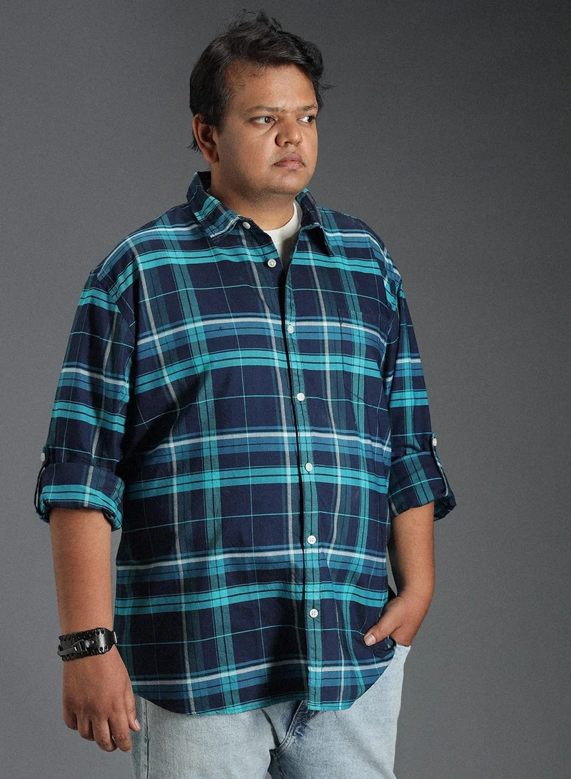 High Star  Navy Classic Tartan Checked Cotton Shirt for Men, 100% Cotton for Men | Best Price UAE