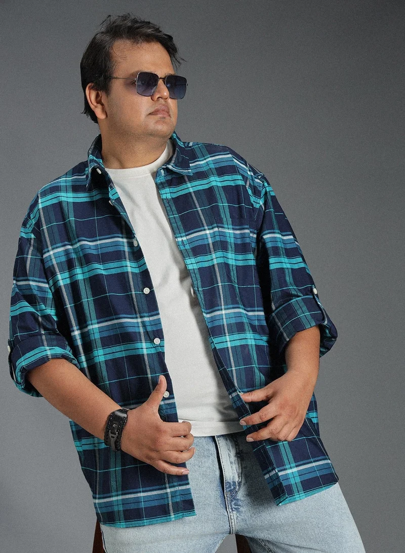 هاي ستار قميص رجالي كلاسيكي كاروهات باللون الكحلي من القطن 100%