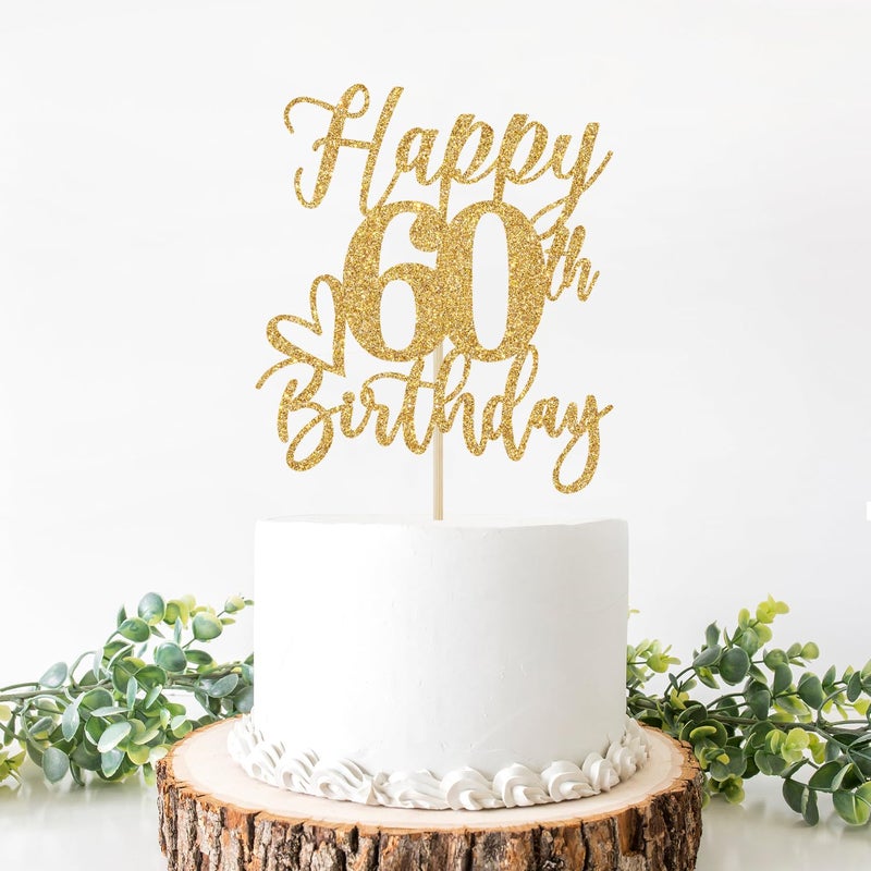 Yotawebery Happy 60th Birthday Cake Topper  60th Birthday Cake Decorations for Men/Women  Cheers to 60 Years  Hello 60  60th Happy Birthday Party Supplies Gold Glitter - Image 3