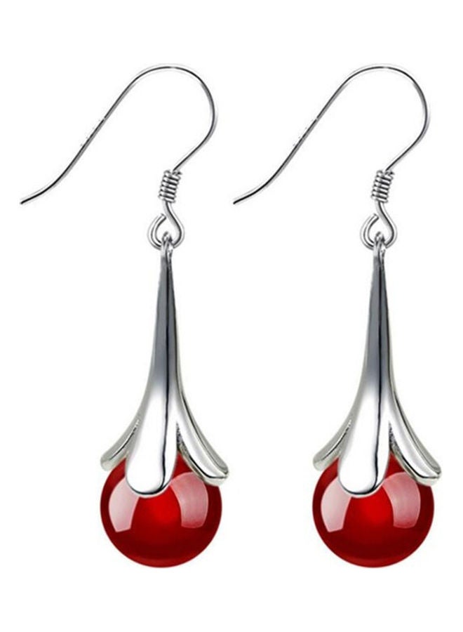 NIBEMINENT Round Faux Opal Inlaid Flower Dangle Hook Earrings - Image 1