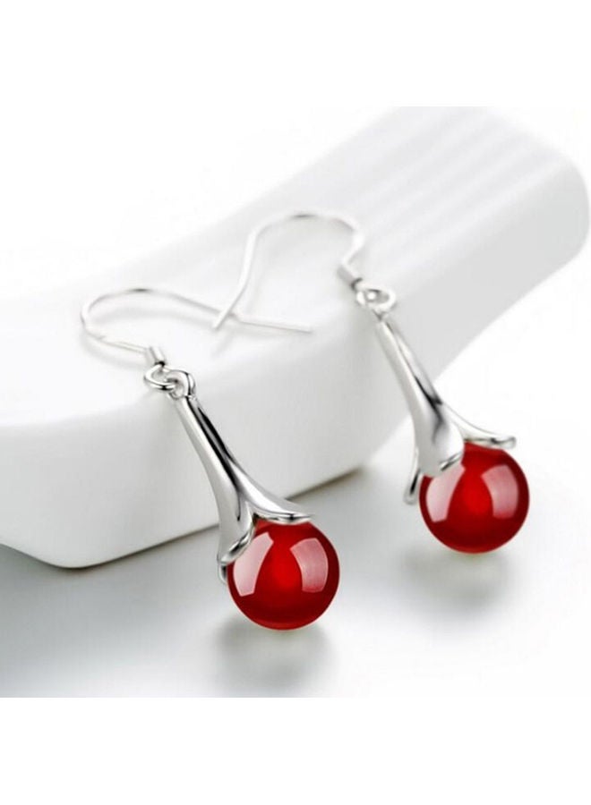 NIBEMINENT Round Faux Opal Inlaid Flower Dangle Hook Earrings - Image 2