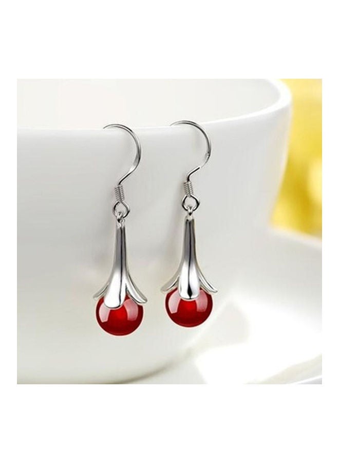 NIBEMINENT Round Faux Opal Inlaid Flower Dangle Hook Earrings - Image 3