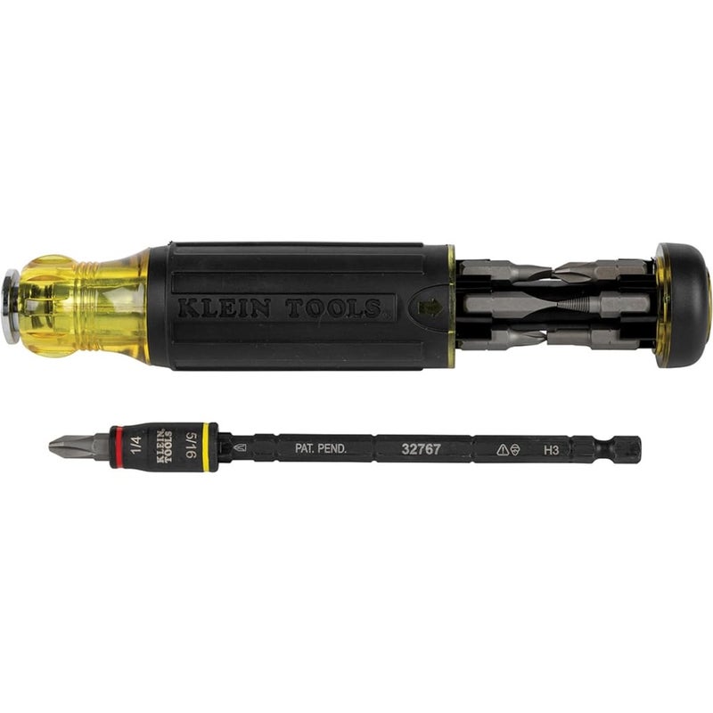 Klein Tools 32304 Screwdriver 14in1 Adjustable Screwdriver with Flip Socket HVAC Nut Drivers and Bits Impact Rated